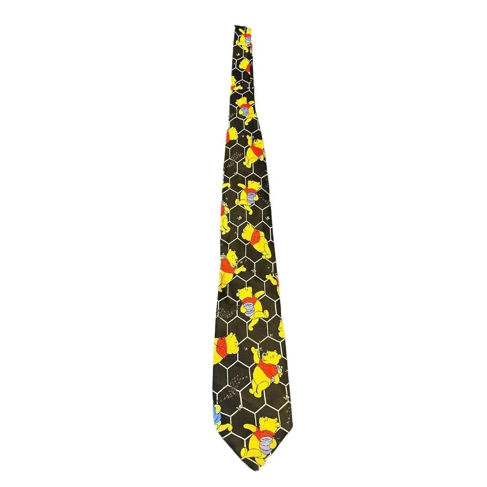 Winnie The Pooh Honey Comb Bees Novelty Tie Men's‎ Necktie Poly Black Disney
